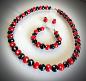 Preview: Rot-schwarzes Perlenset Kette, Armband, Ohrhänger